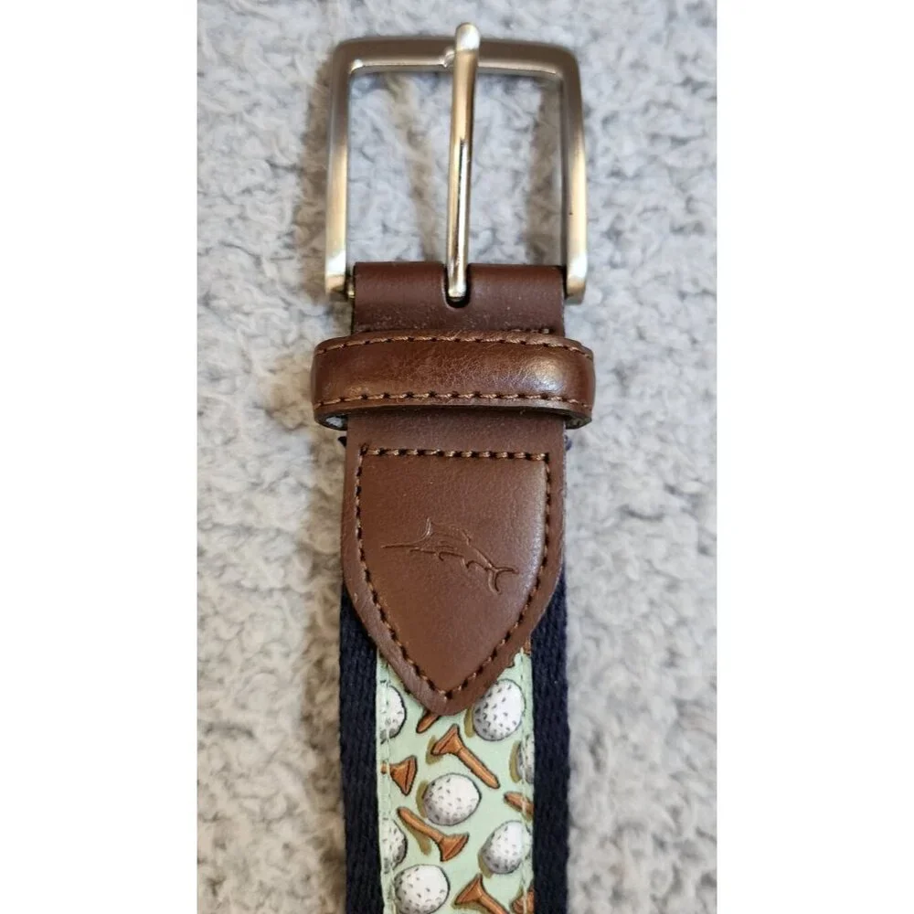 Tommy Bahama Mens Novelty Belt Golf Balls Tee Print/Synthetic Leather Trim Sz XL